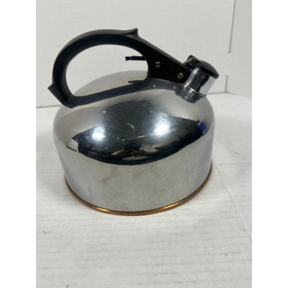 Vintage Revere Ware 1801 Copper Bottom Stainless Steel Whistling Tea Kettle USA